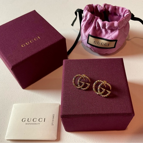 Gucci interlocking G multicolor crystal gemstones on gold over brass earrings - Picture 3 of 5
